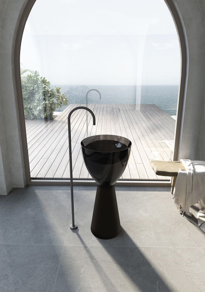 Раковина отдельностоящая прозрачная ABBER AT2703Onyx-Black черный/черный матовый - 1