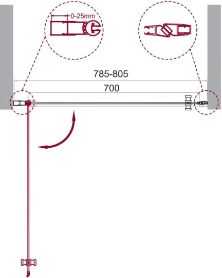 Душевая дверь BelBagno Etna 80 профиль хром  ETNA-B-1-80-C-Cr - 4