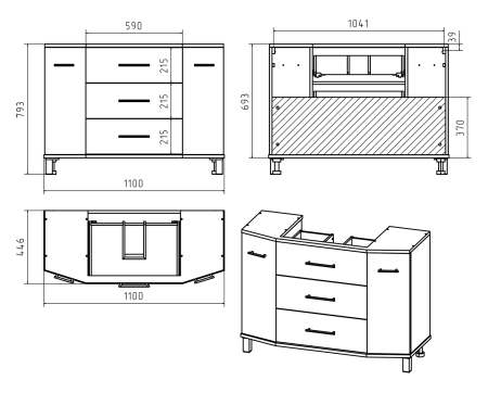 Тумба с раковиной Misty Терра 110 белая глянцевая УТ000010431 - 2