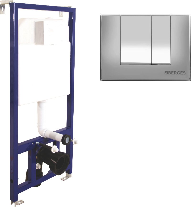 Система инсталляции для унитазов Berges Wasserhaus Novum с кнопкой смыва, хром глянец 040243 - 0