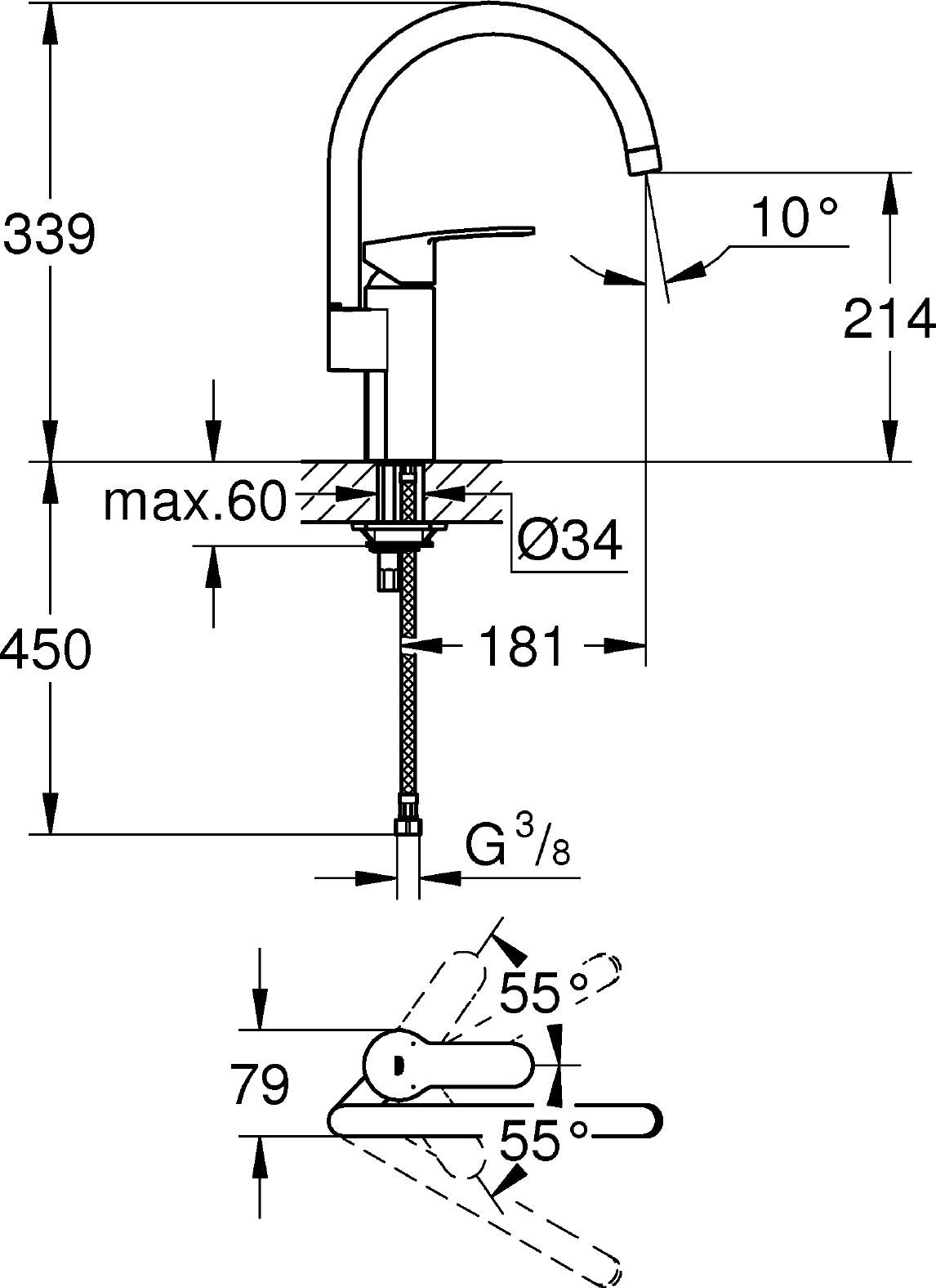 Смеситель Grohe Eurostyle Cosmopolitan 30221002 для кухонной мойки - 3