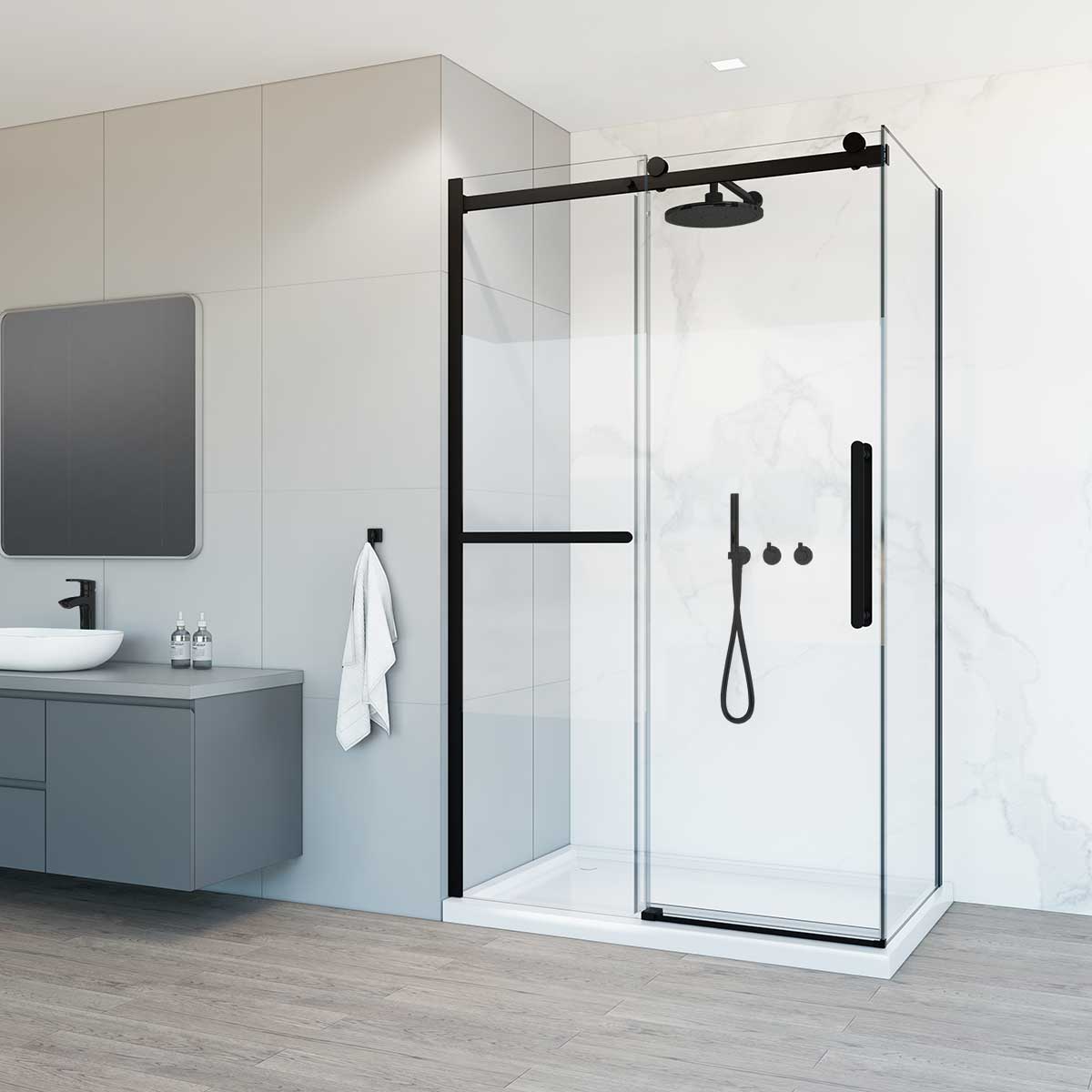 Душевой уголок Vincea Como Soft 120х90 профиль черный стекло прозрачное  VSR-1CS9012CLB - 0