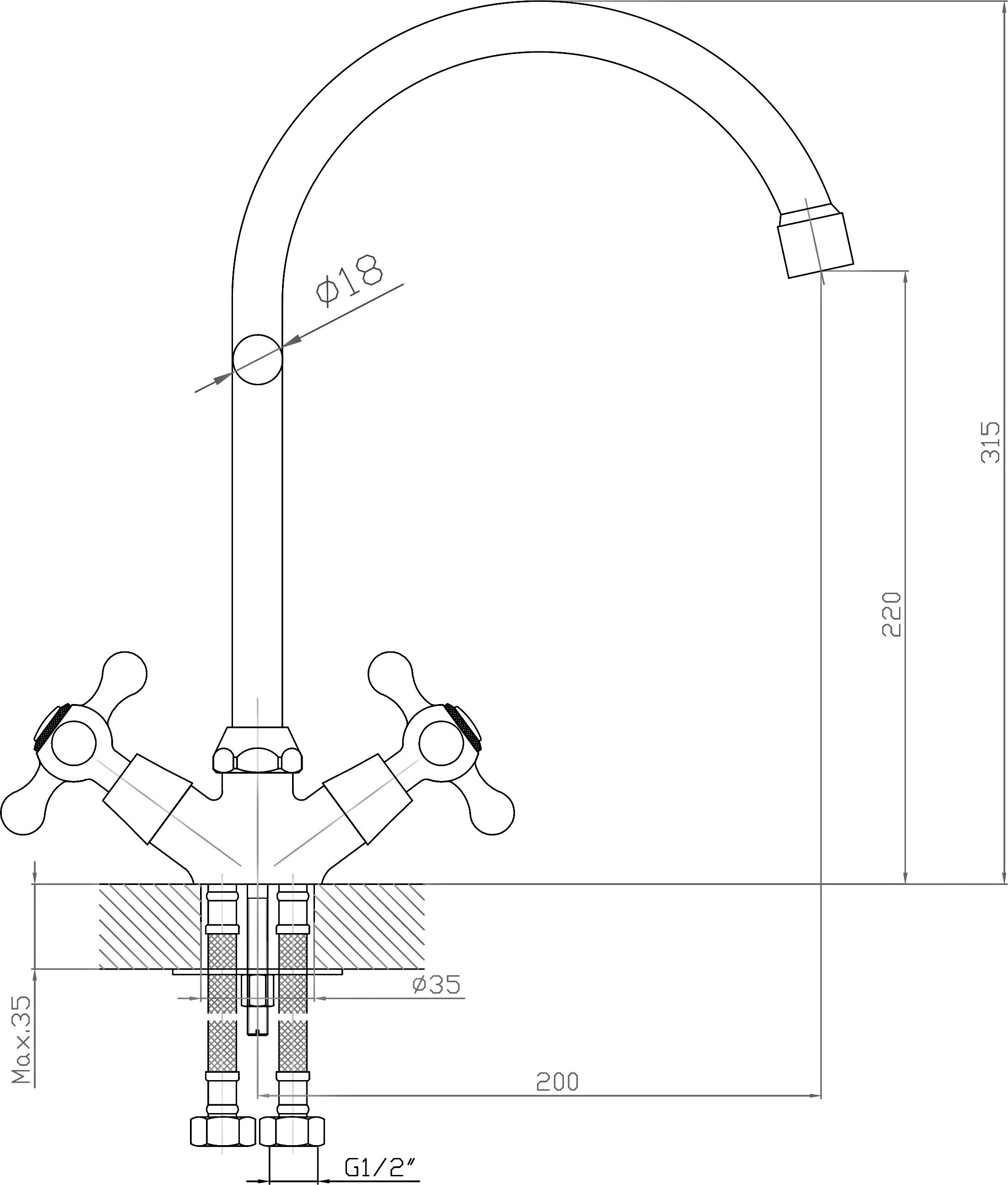 Смеситель Orange Classic Pro M72-000cr для кухонной мойки - 1