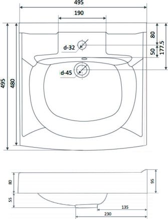 Рукомойник Altasan Kompakt подвесная со сливом и кронштейнами UPP50s - 4