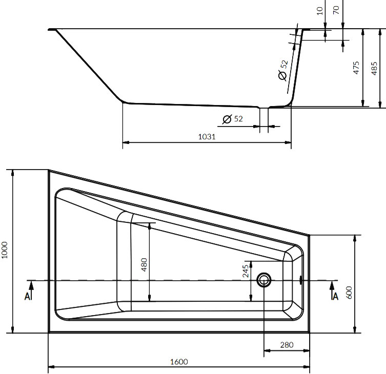 Акриловая ванна Cersanit Crea WA-CREA*160-R правая P-WA-CREA*160-RNL - 3