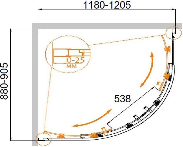 Душевой уголок Cezares Molveno RH 2 120/90 C Cr IV стекло прозрачное MOLVENO-RH-2-120/90-C-Cr-IV - 4