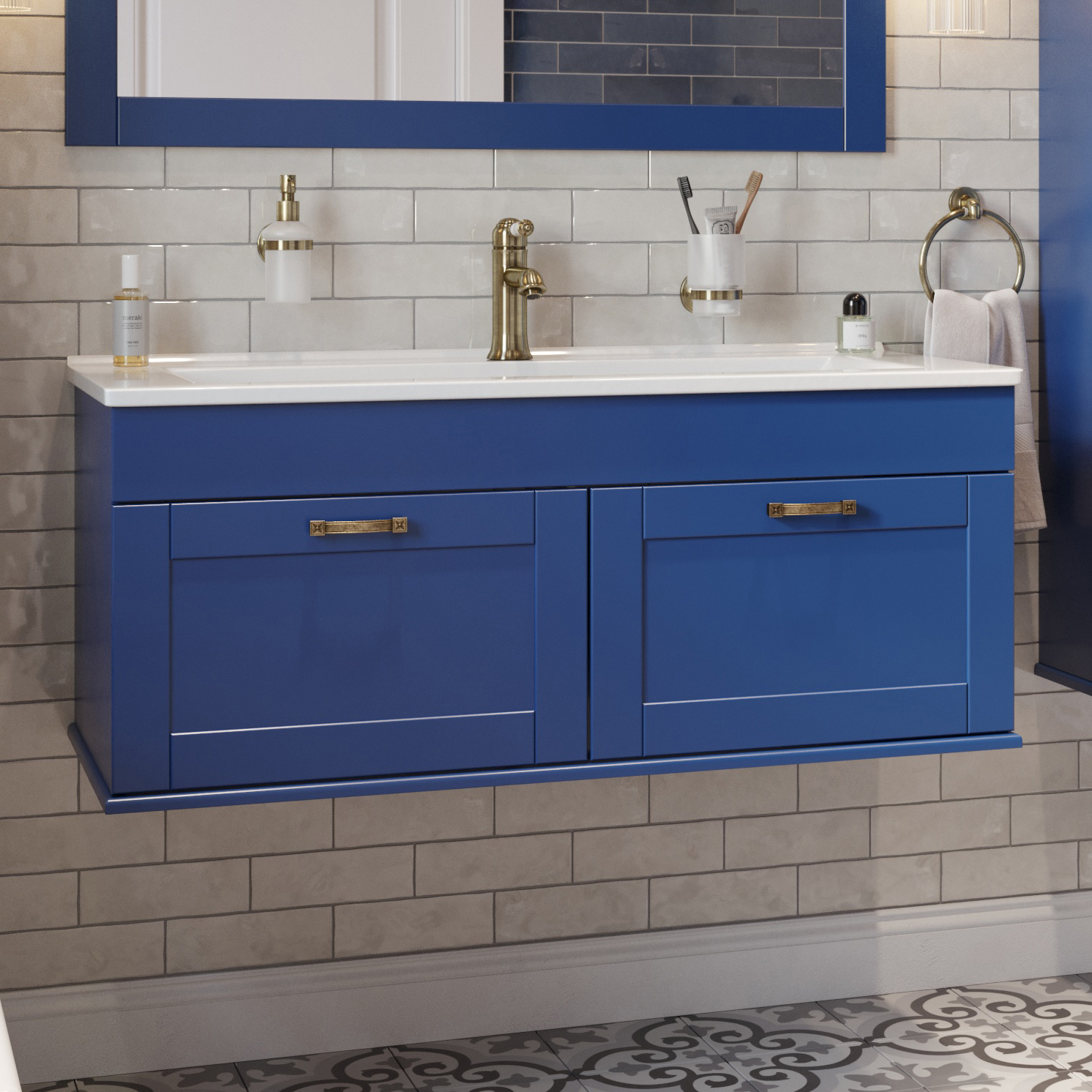 Тумба с раковиной Sanflor Ванесса 105 подвесная, индиго - 0