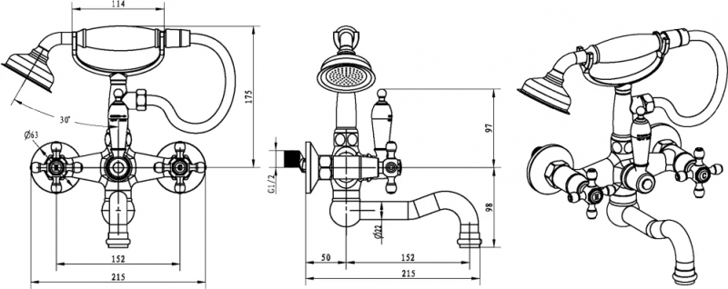 Смеситель для ванны Boheme Royal Cristal хром с черными кристаллами Preciosa и переключателем Swarovski 273-Royal/CRST black - 1