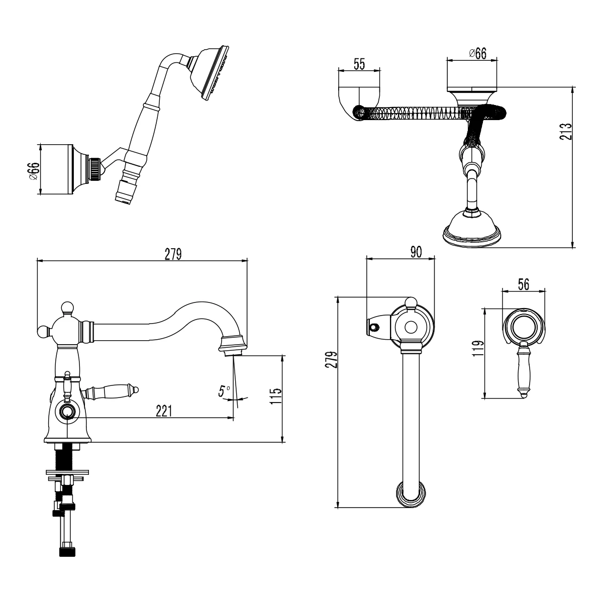 Смеситель Lemark Villa LM4847C для ванны встраиваемый, на 2 отверстия, с аксессуарами, хром - 1