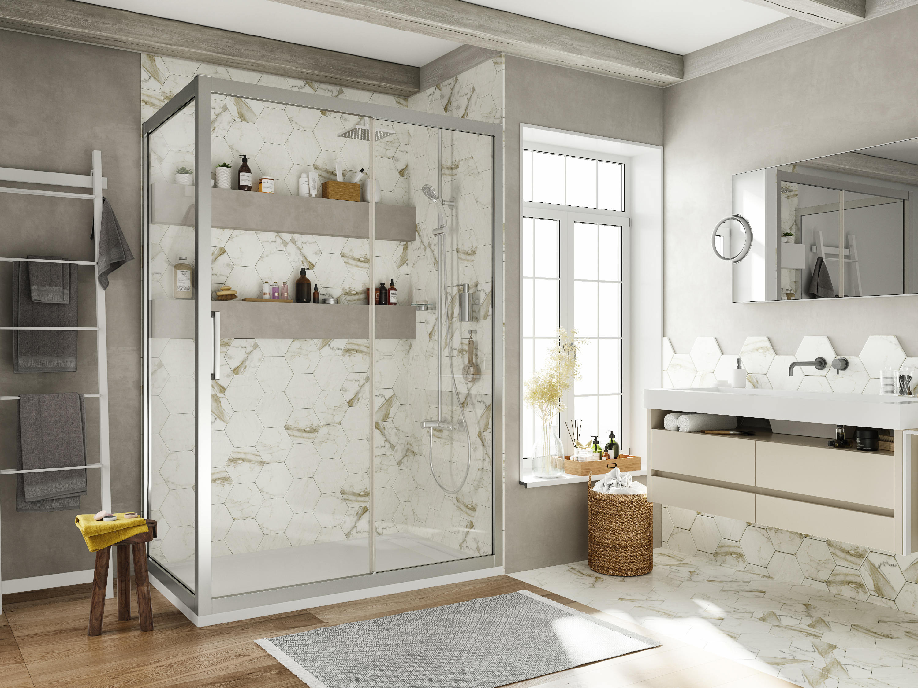 Душевой уголок STWORKI Эстерсунд DE019R90110200 110x90 см профиль хром матовый, прозрачное стекло, прямоугольный 3GW023TTKK000 - 1