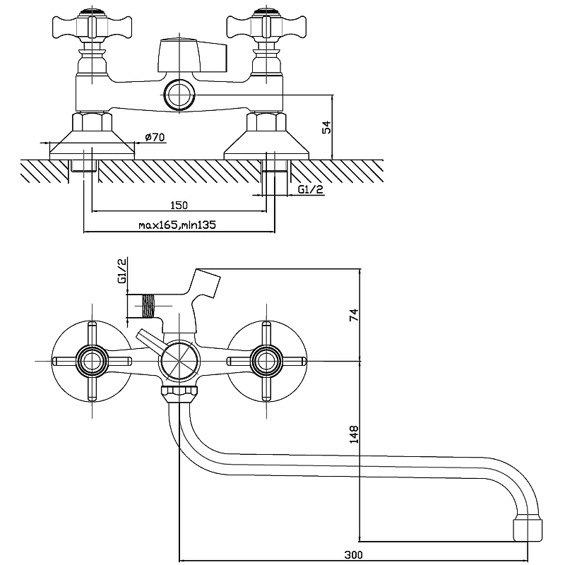 Смеситель для ванны Agger Retro-X A1722200 универсальный Хром - 8