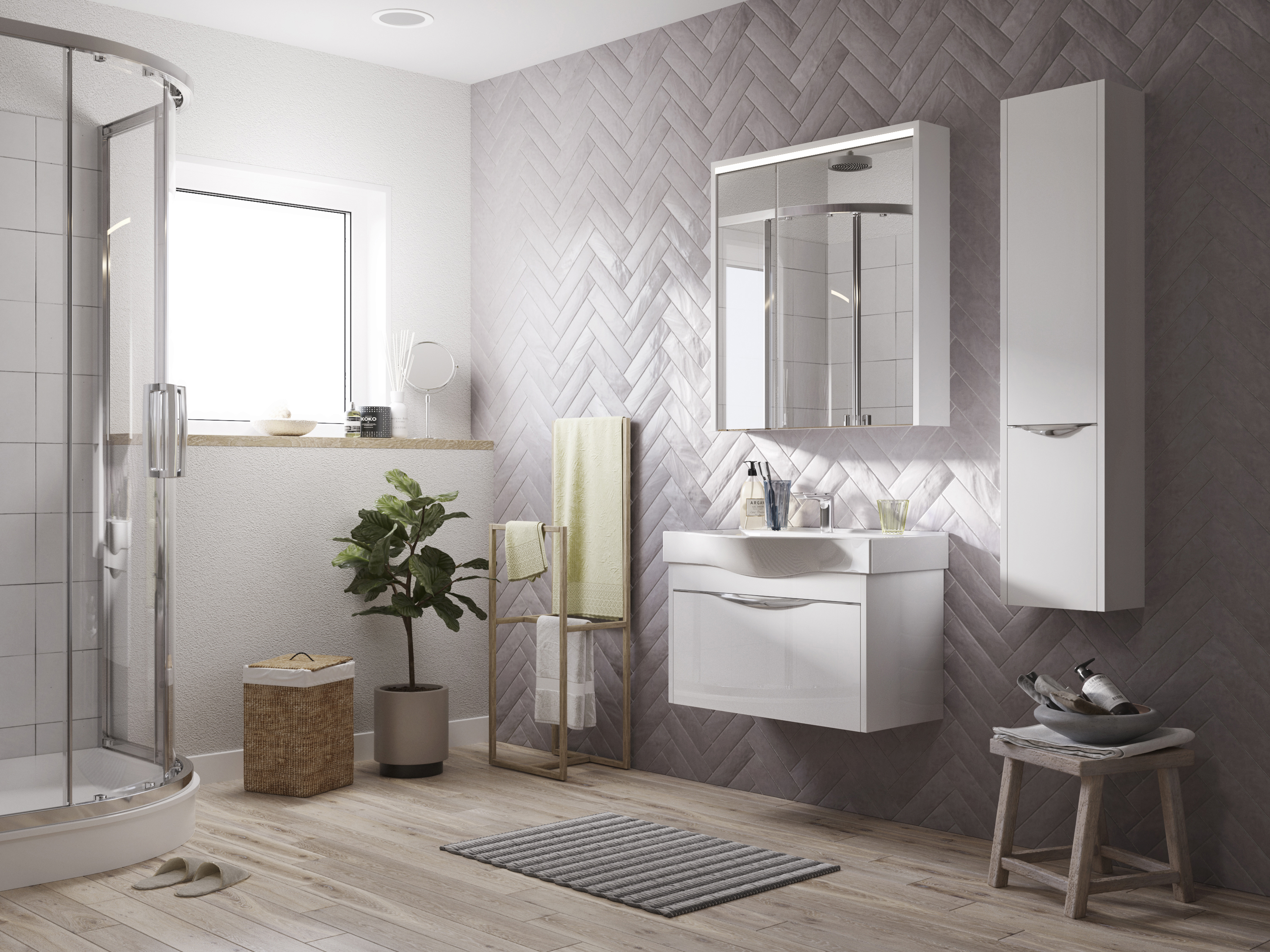 Мебель для ванной STWORKI Хельсинки 80 белая, подвесная, в современном стиле, российская (гарнитур, комплект) 406333 - 3