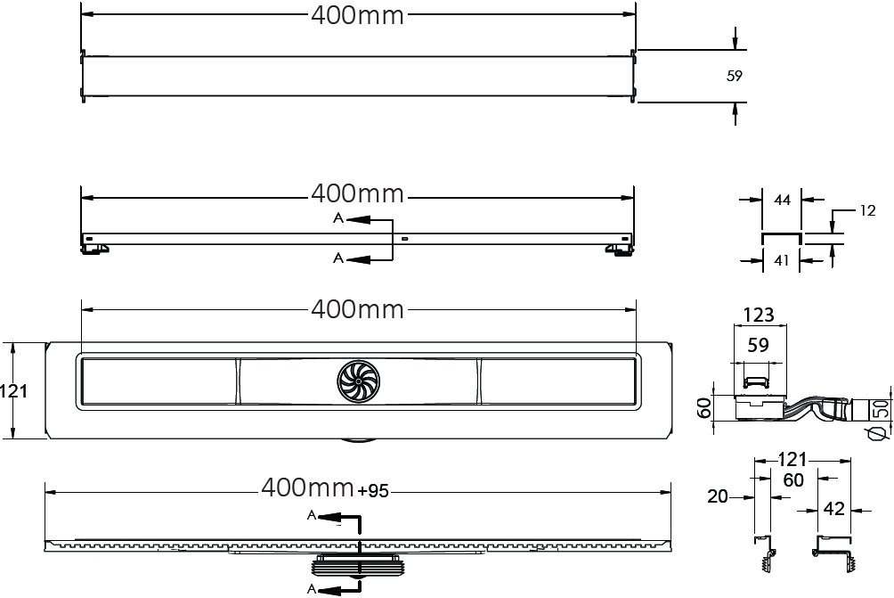 Душевой лоток Berges Wasserhaus C1 Norma 40 см 090135 - 7