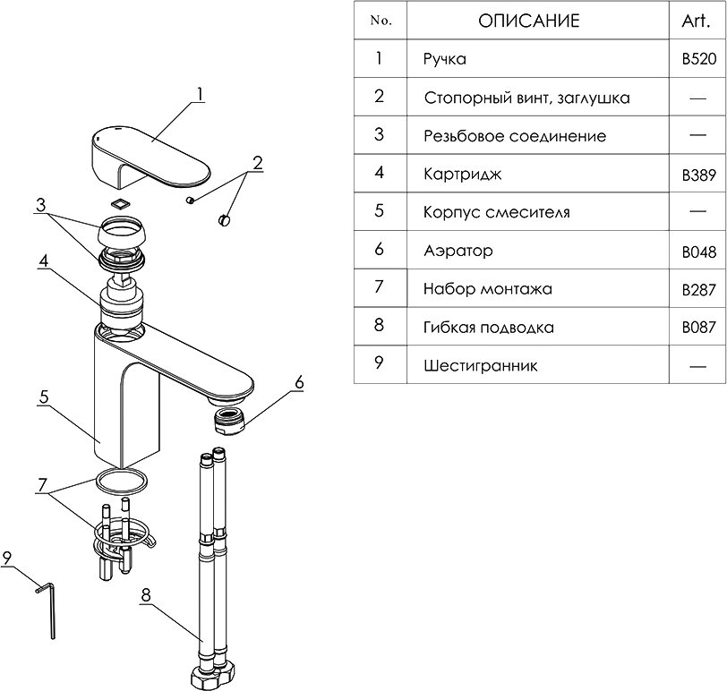Смеситель Wasserkraft Dinkel 5803 для раковины - 3