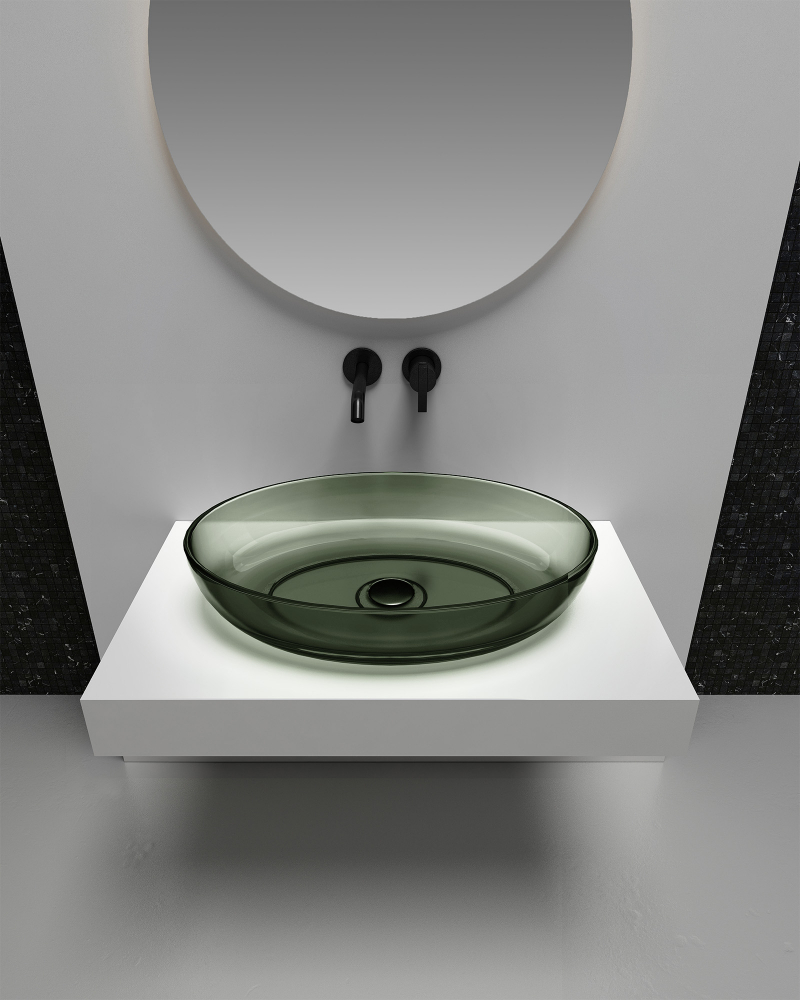 Раковина накладная прозрачная ABBER Kristall AT2801Vesuvian оливковая - 2