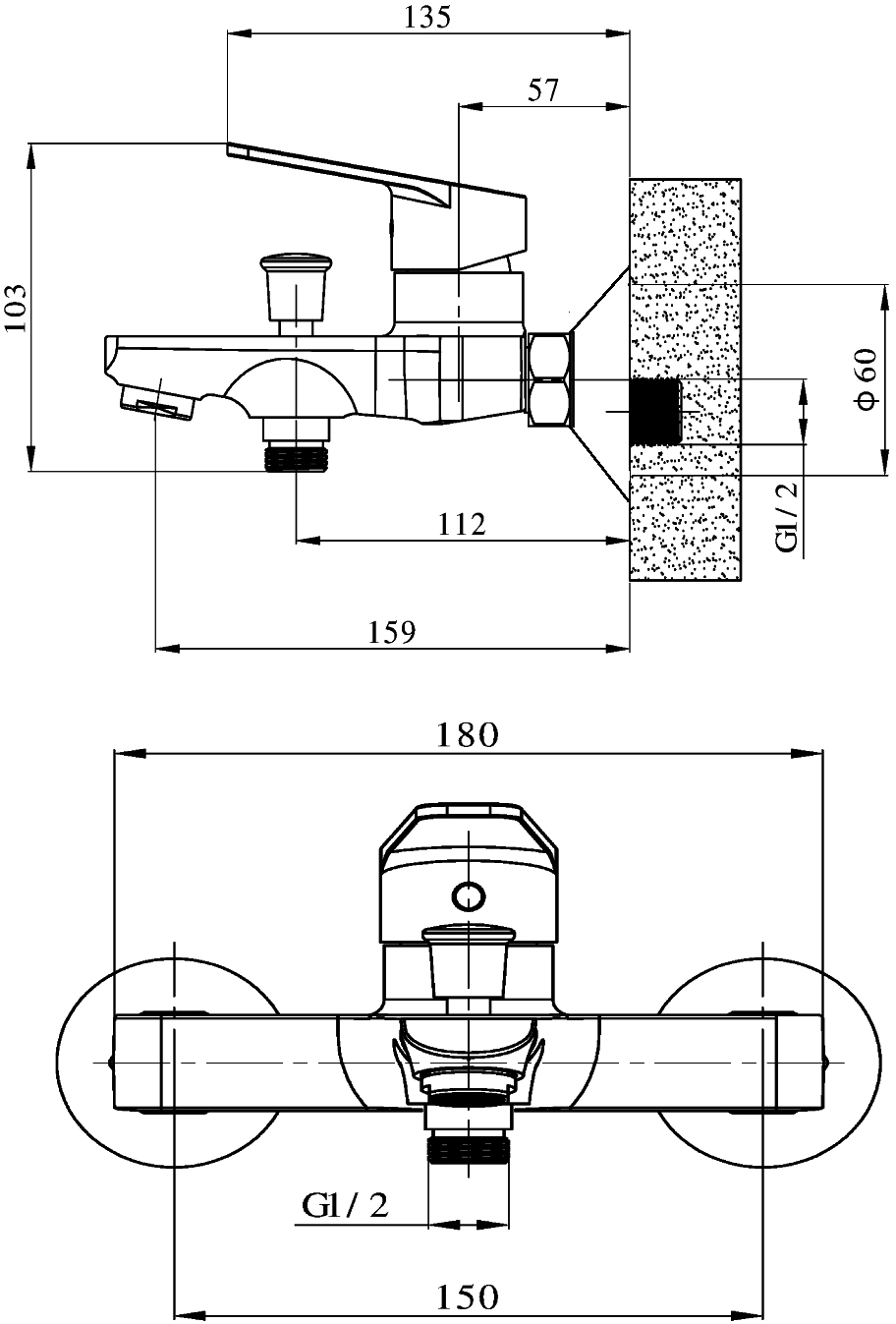Смеситель для ванны с душем STWORKI Нарвик NR-04cr однорычажный, настенный, латунь, с функцией экономии расхода, глянцевый - 4