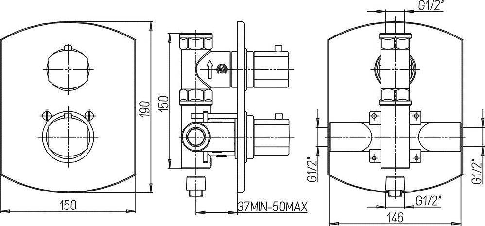 Термостатический смеситель Paini Ovo 86CR690TH С ВНУТРЕННЕЙ ЧАСТЬЮ, для душа - 1