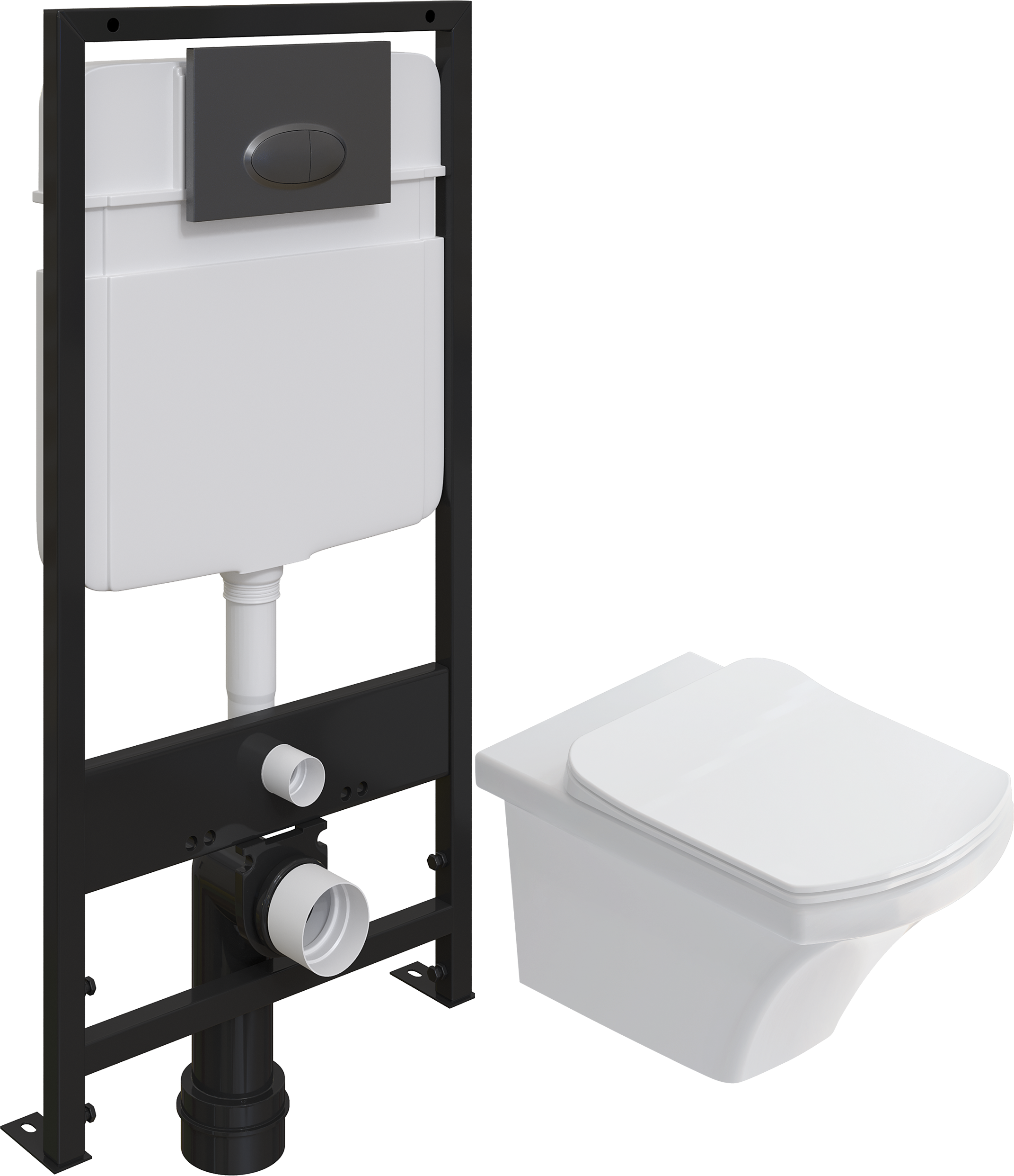 Комплект Унитаз подвесной STWORKI Хальмстад SETK2804-0606-001-1-6000 с микролифтом + Система инсталляции для унитазов EWRIKA ProLT 0026-2020 с кнопкой смыва 0054 черной матовой 560245 - 0