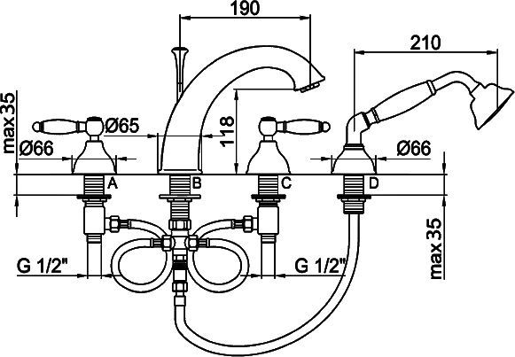 Смеситель Webert Dorian DO730101065 бронза, на борт ванны - 2
