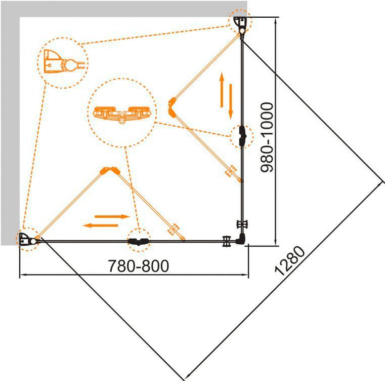 Душевой уголок Cezares Eco 80х100 хром стекло прозрачное ECO-O-ASH-2-80/100-C-Cr - 1