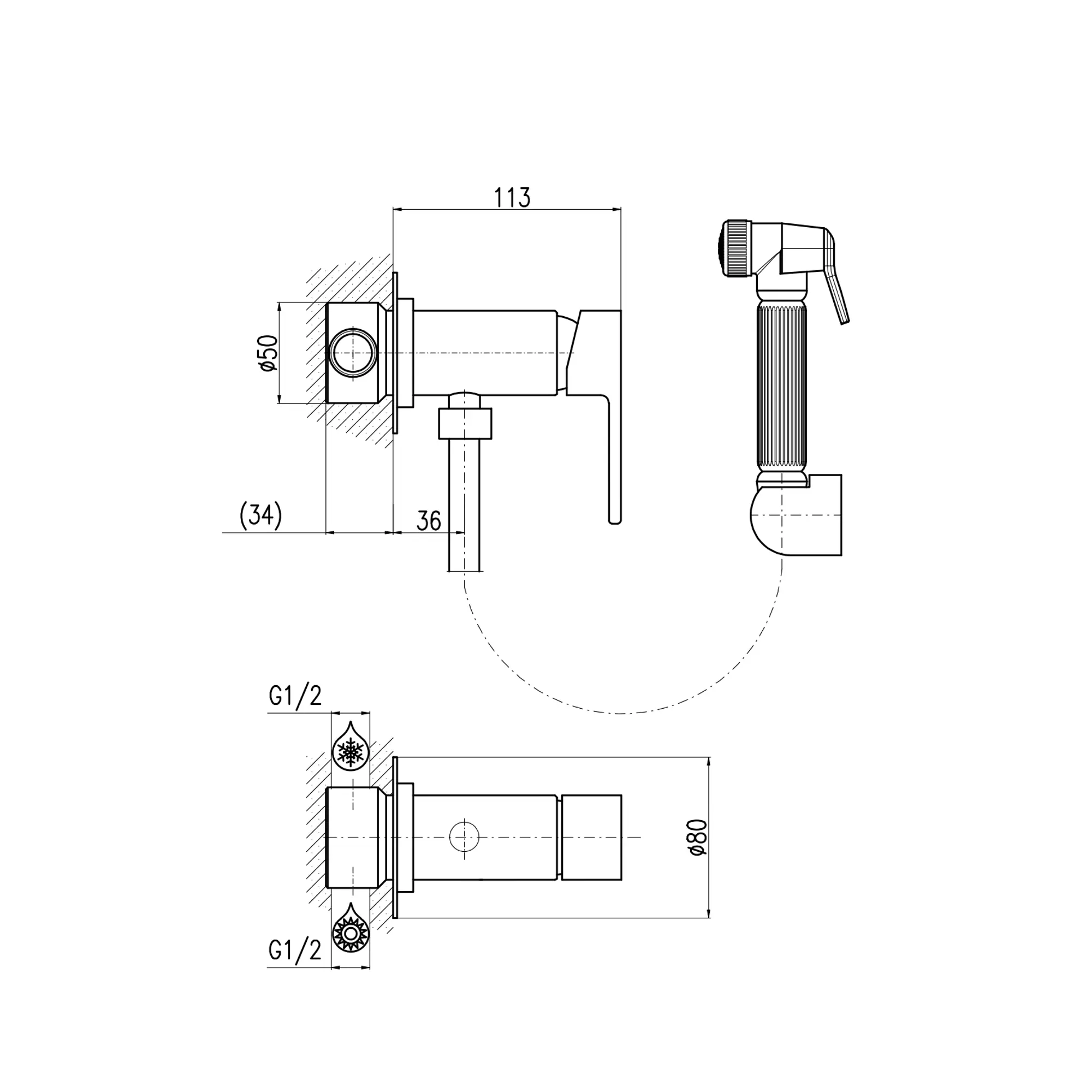 Гигиенический душ Rav Slezak Vltava со смесителем черный матовый - золото VT447/1CMATZ - 1