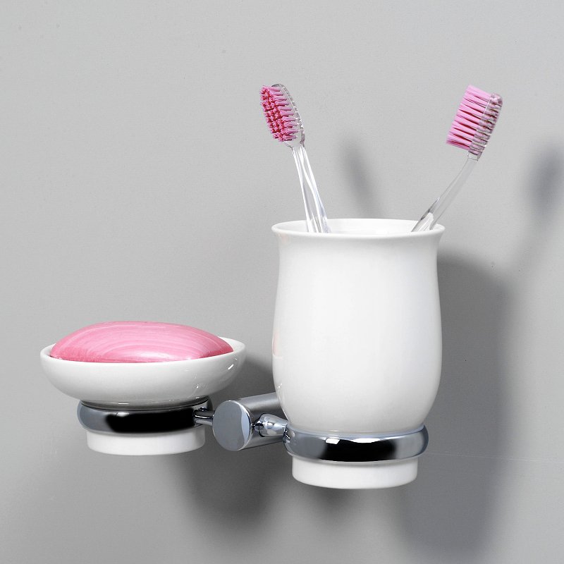 Стакан для зубных щеток и мыльница с держателем Wasserkraft хром - белый K-24226 - 1