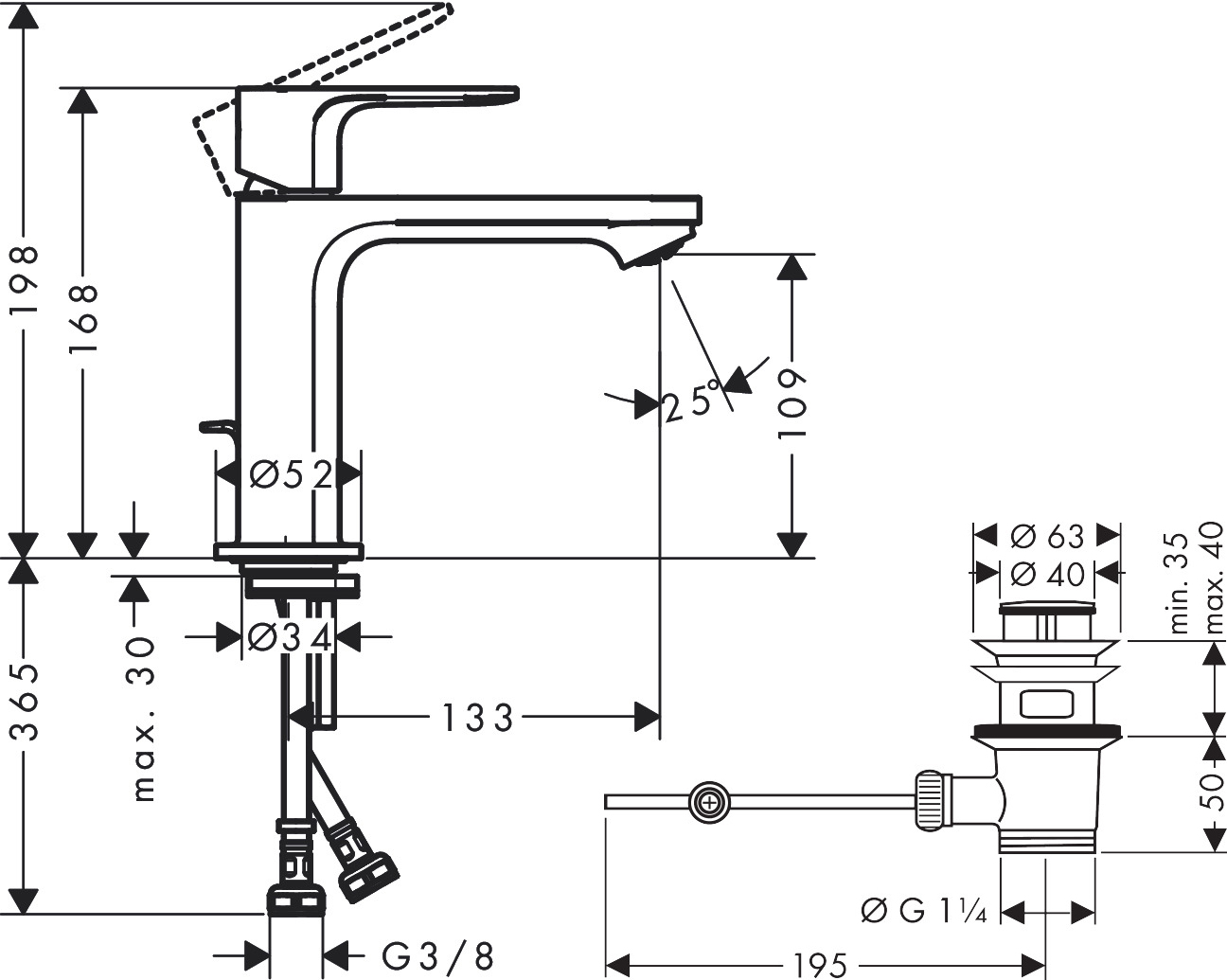 Смеситель для раковины Hansgrohe Rebris S 72517000 с донным клапаном, хром - 4
