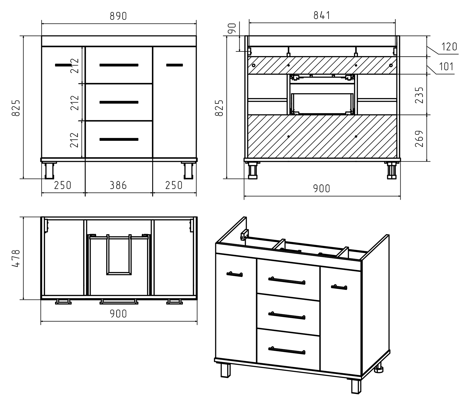 Терра - 90 Тумба с 3 ящ. серая П-Тер01090-01503Я - 2