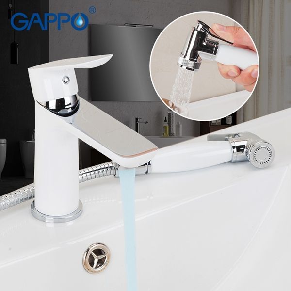 Смеситель для раковины с гигиеническим душем Gappo хром белый G1048-1 - 2