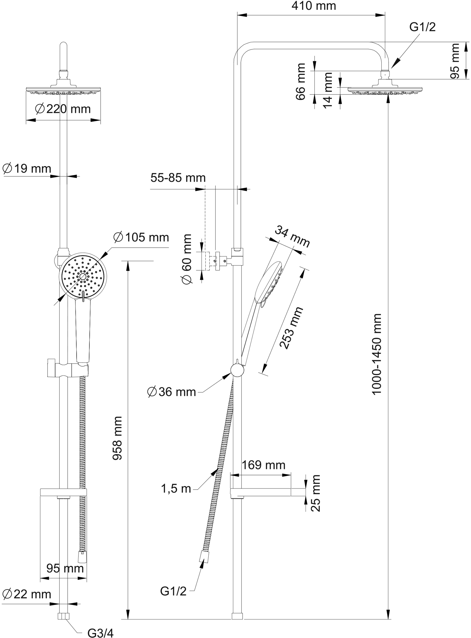Душевая стойка Swedbe Calypso хром  5074 - 12