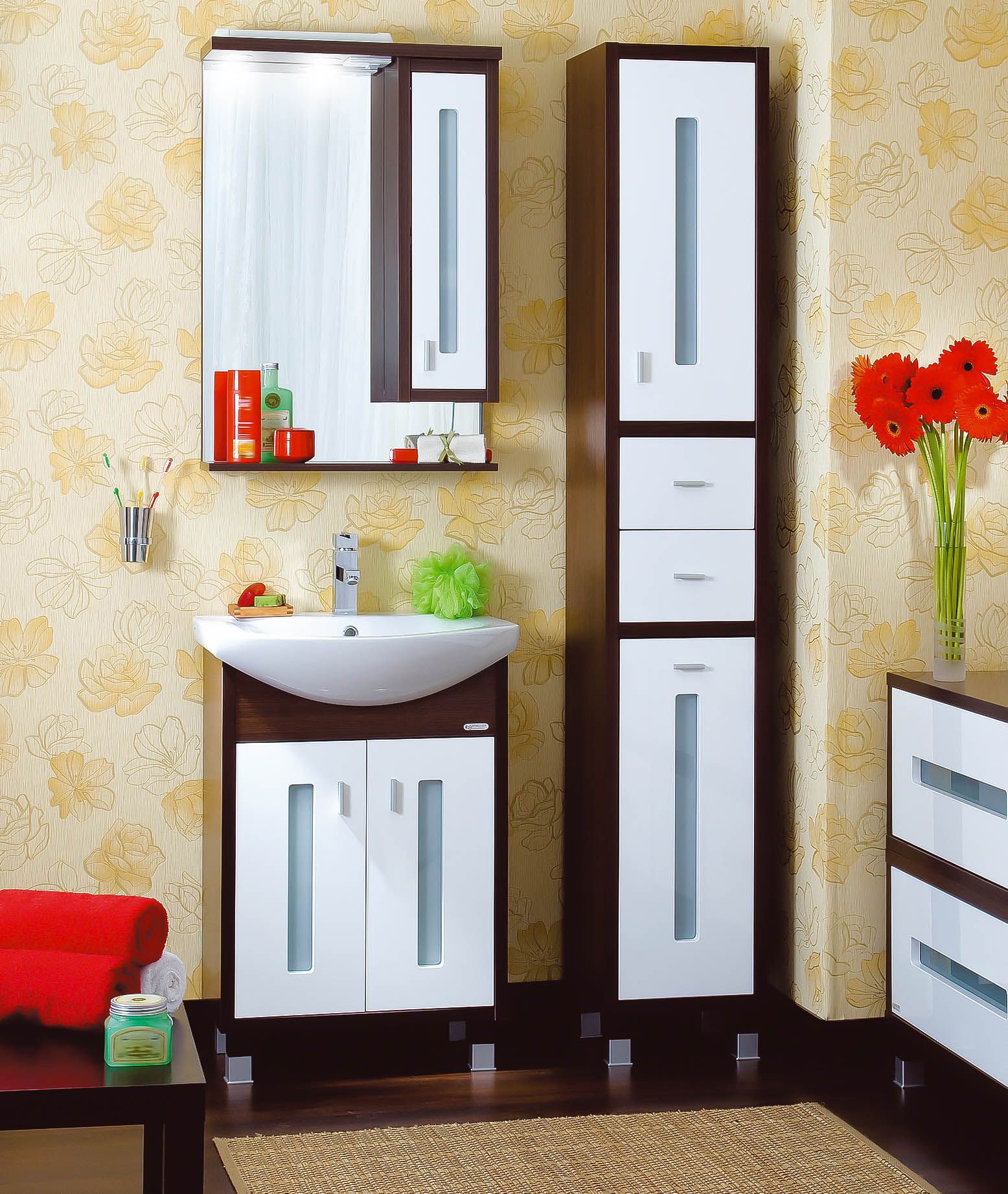 Зеркало-шкаф Бриклаер Бали 62 венге, белый глянец, R 4627125411823 - 2