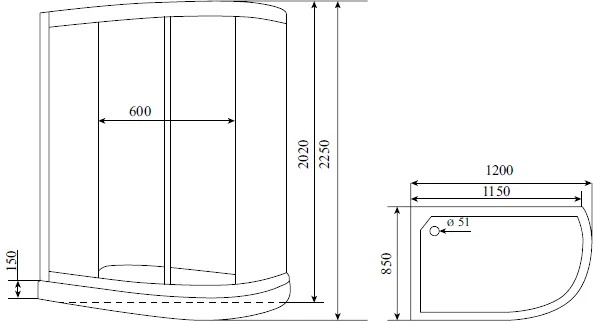 Душевая кабина Timo Standart 120х85 левая хром стекло матовое T-5502 L - 1