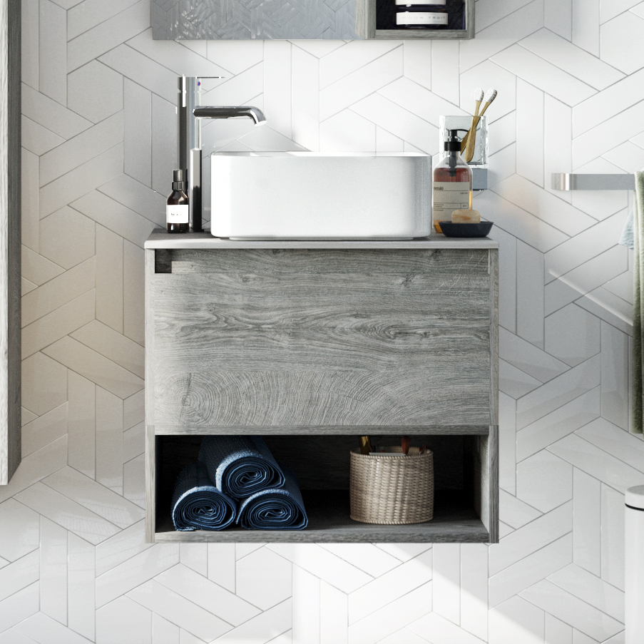 Мебель для ванной STWORKI Карлстад 60 дуб рошелье, монте тиберио, с отверстием под смеситель в столешнице 425174 - 2