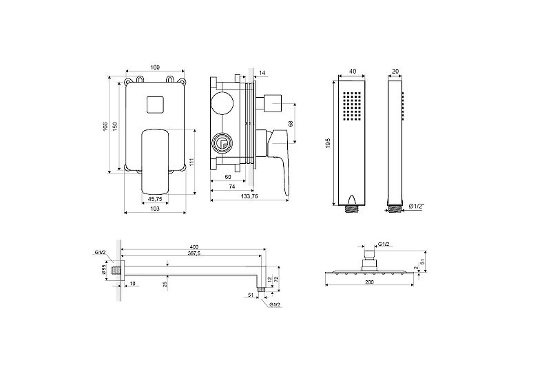 Душевой набор встраиваемый Excellent Keria черный матовый AREX.SET.2045BL - 2