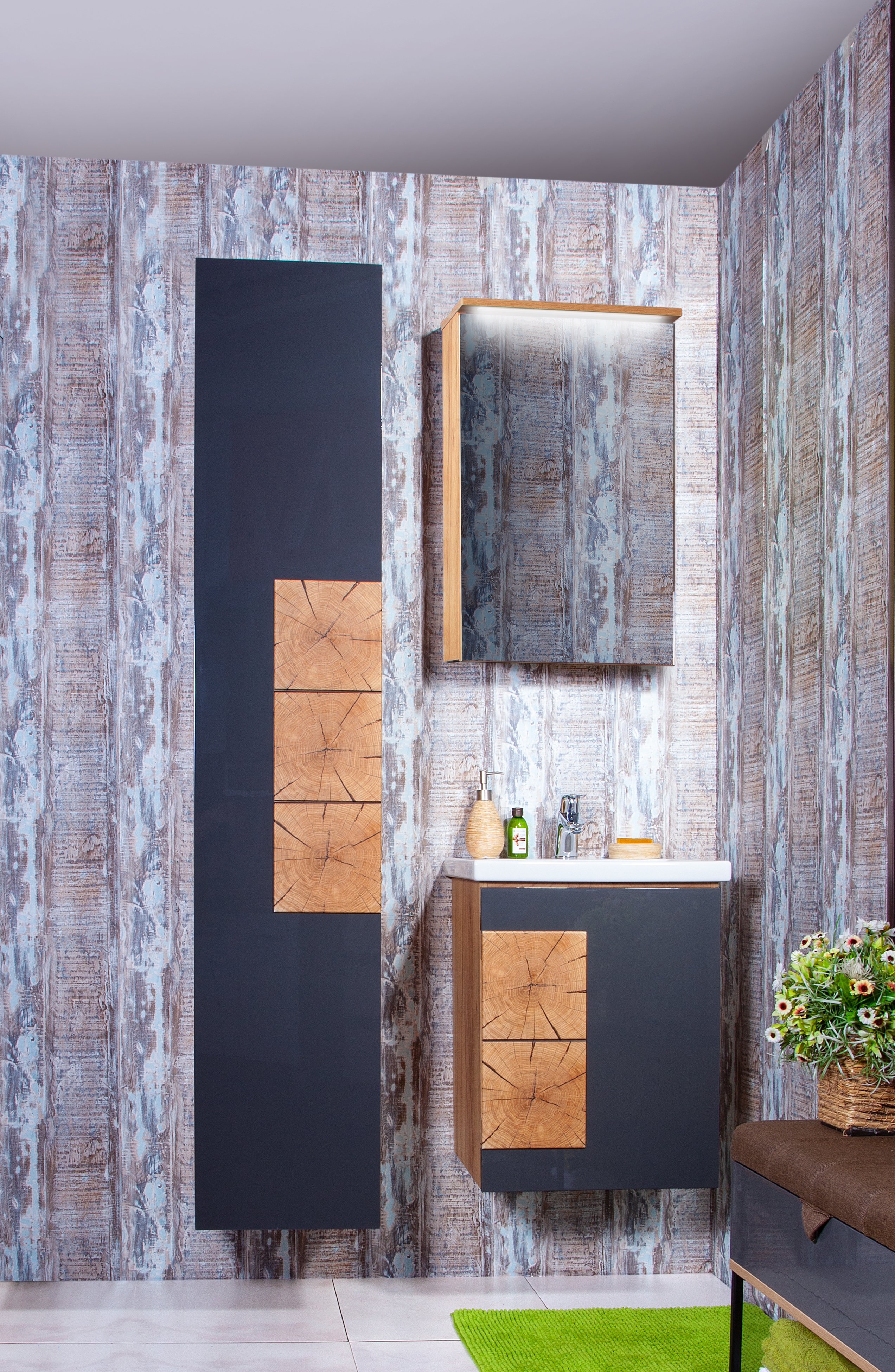 Зеркало-шкаф Бриклаер Фостер 50 R, дуб золотой, с подсветкой 4627125414701 - 1