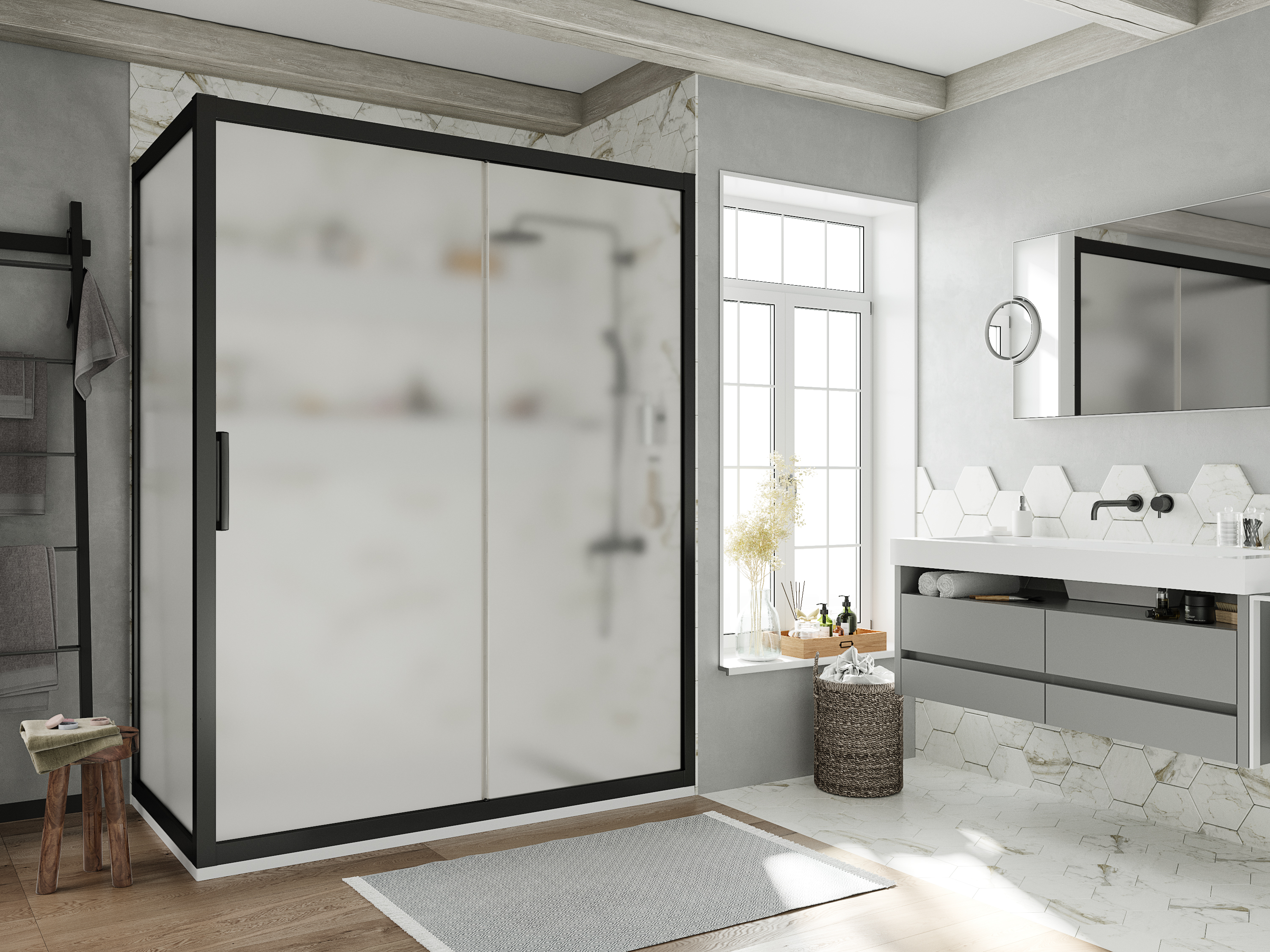 Душевой уголок STWORKI Эстерсунд DE019R80160200 160x80 см профиль черный матовый, стекло матовое 3GW195TTKK000 - 2