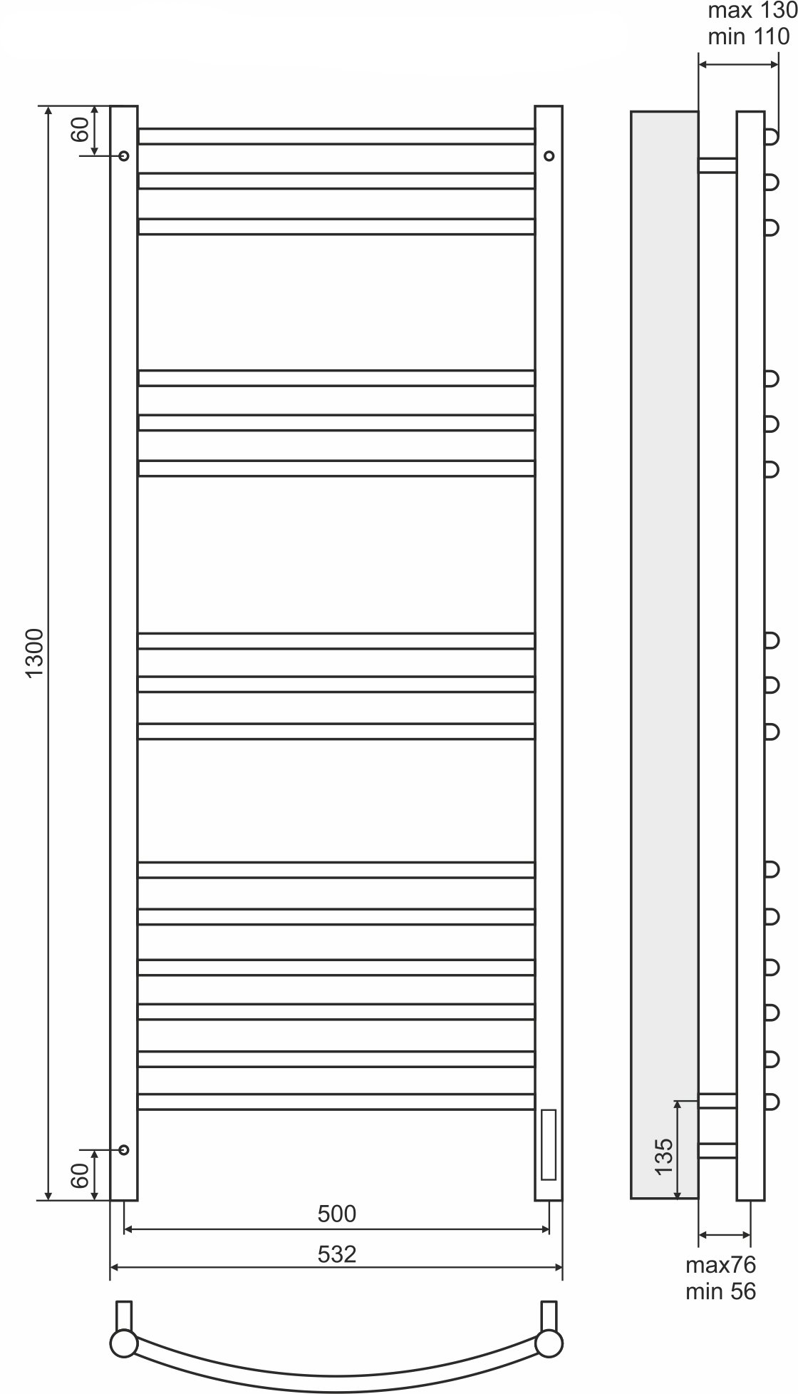 Электрический полотенцесушитель Terminus Классик П15 500x1300 Хром 4670078527349 - 2