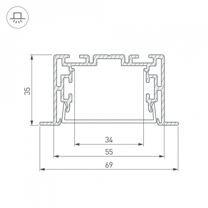 Профиль с рассеивателем Arlight S2-LINIA69-F-2500 ANOD+OPAL 021177 - 2