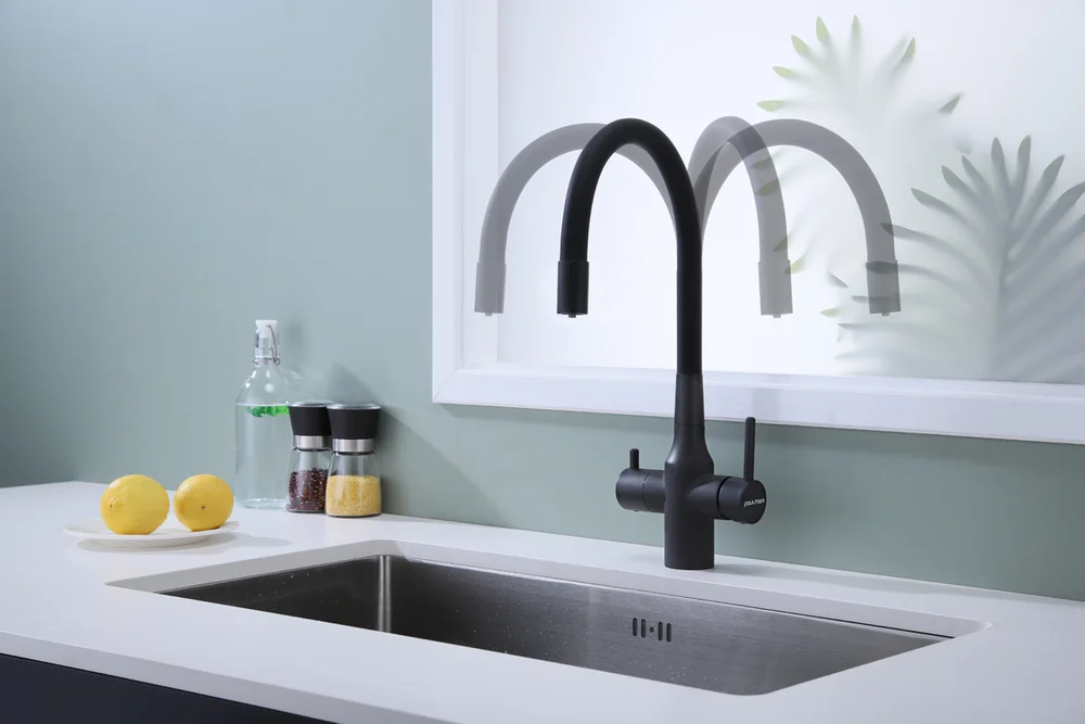 Смеситель для кухни Paulmark Salix с гибким изливом темно серый - черный матовый Sa213419-401 - 5