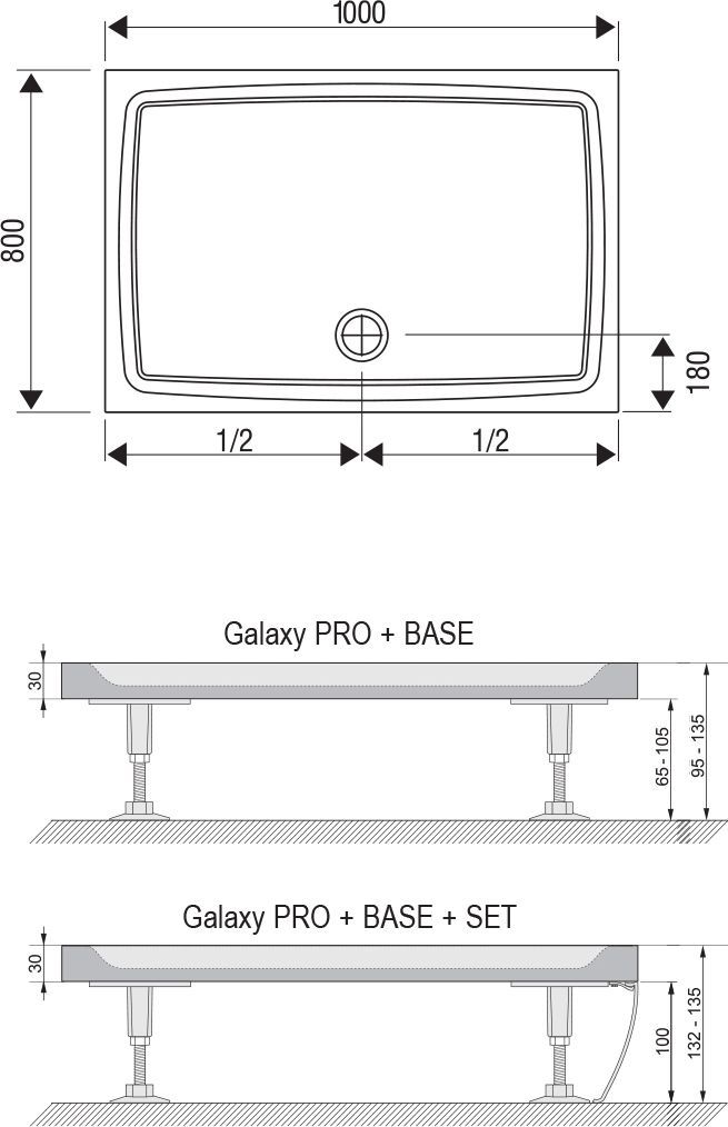 поддон Gigant Pro Flat 100х80 белый, Galaxy Pro XA03A411010 - 2