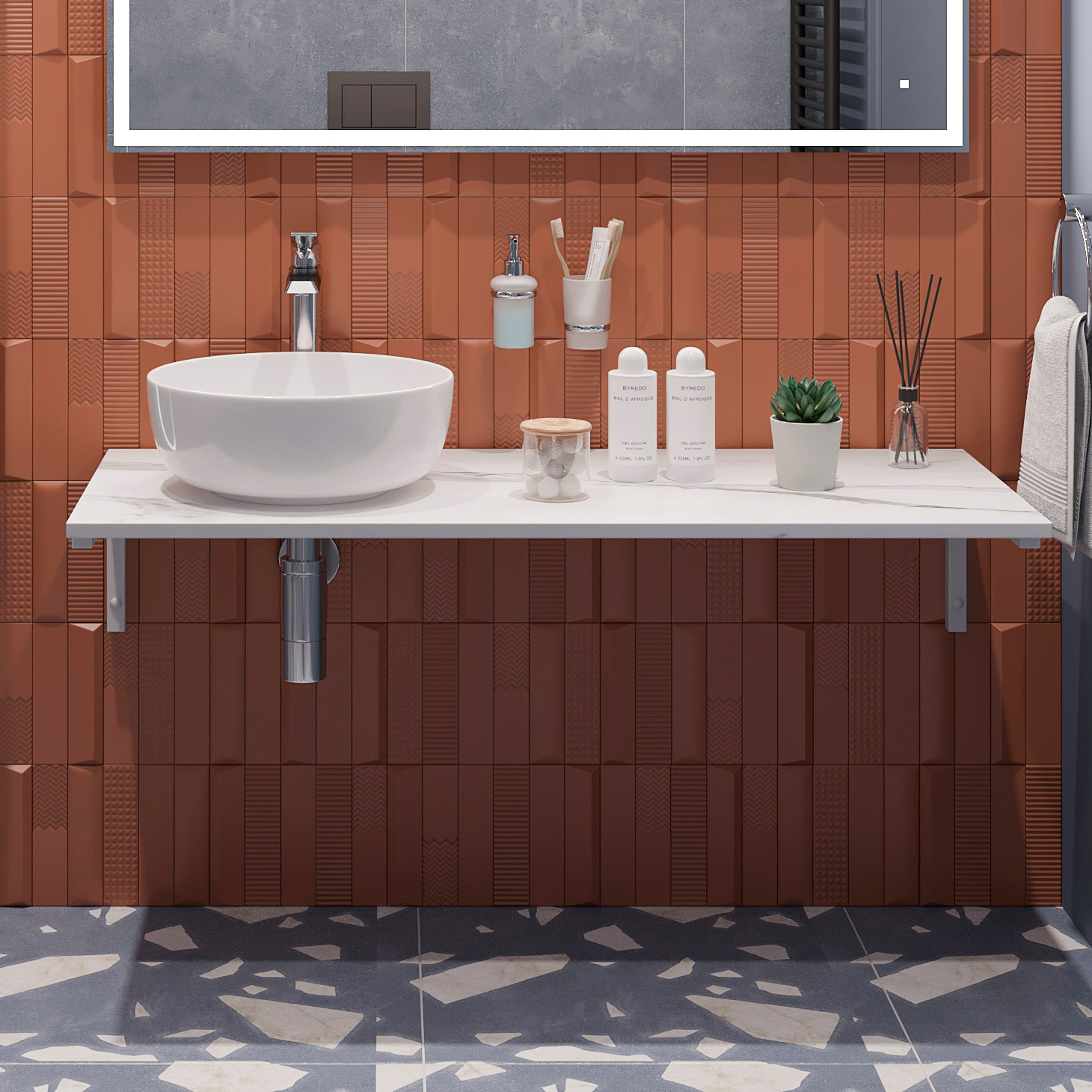 Столешница с раковиной DIWO Элиста 120 белый мрамор, с раковиной Moduo 40 RING 555793 - 0