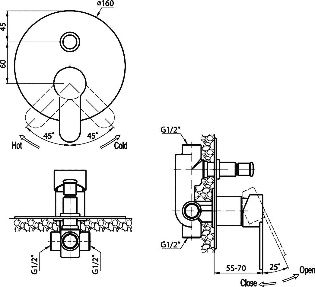 Смеситель для душа встраиваемый Cezares LACONICO хром LACONICO-C-VDI-01 - 1