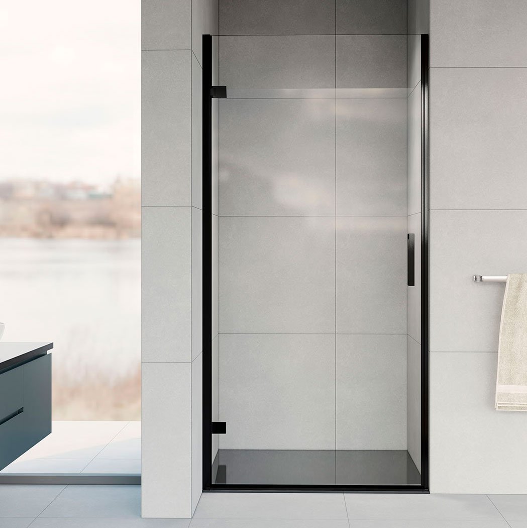Душевая дверь в нишу Vincea Flex VDP-1F900CLB 90 см, хром, черный профиль, стекло прозрачное - 0