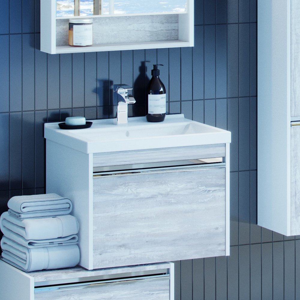 Комплект мебели Aquaton Капри 60 белый-светлое дерево - 1