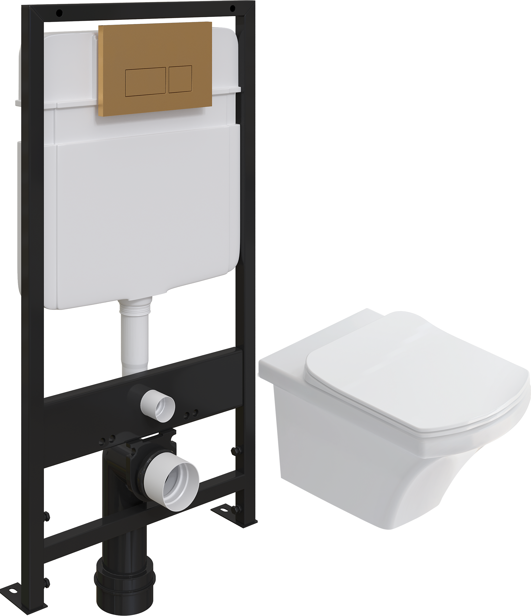 Комплект Унитаз подвесной STWORKI Хальмстад SETK2804-0606-001-1-6000 с микролифтом + Система инсталляции для унитазов EWRIKA ProLT 0026-2020 с кнопкой смыва 0043 золото матовое 560223 - 0