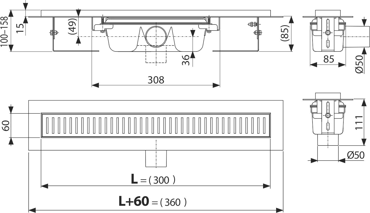 Душевой лоток AlcaPlast APZ1 300 с опорами APZ1-300 - 5