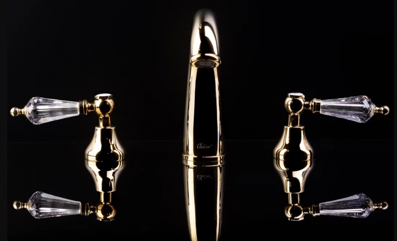 Смеситель для раковины Boheme Tradizionale золото с черными кристаллами Swarovski 297-BSW - 0
