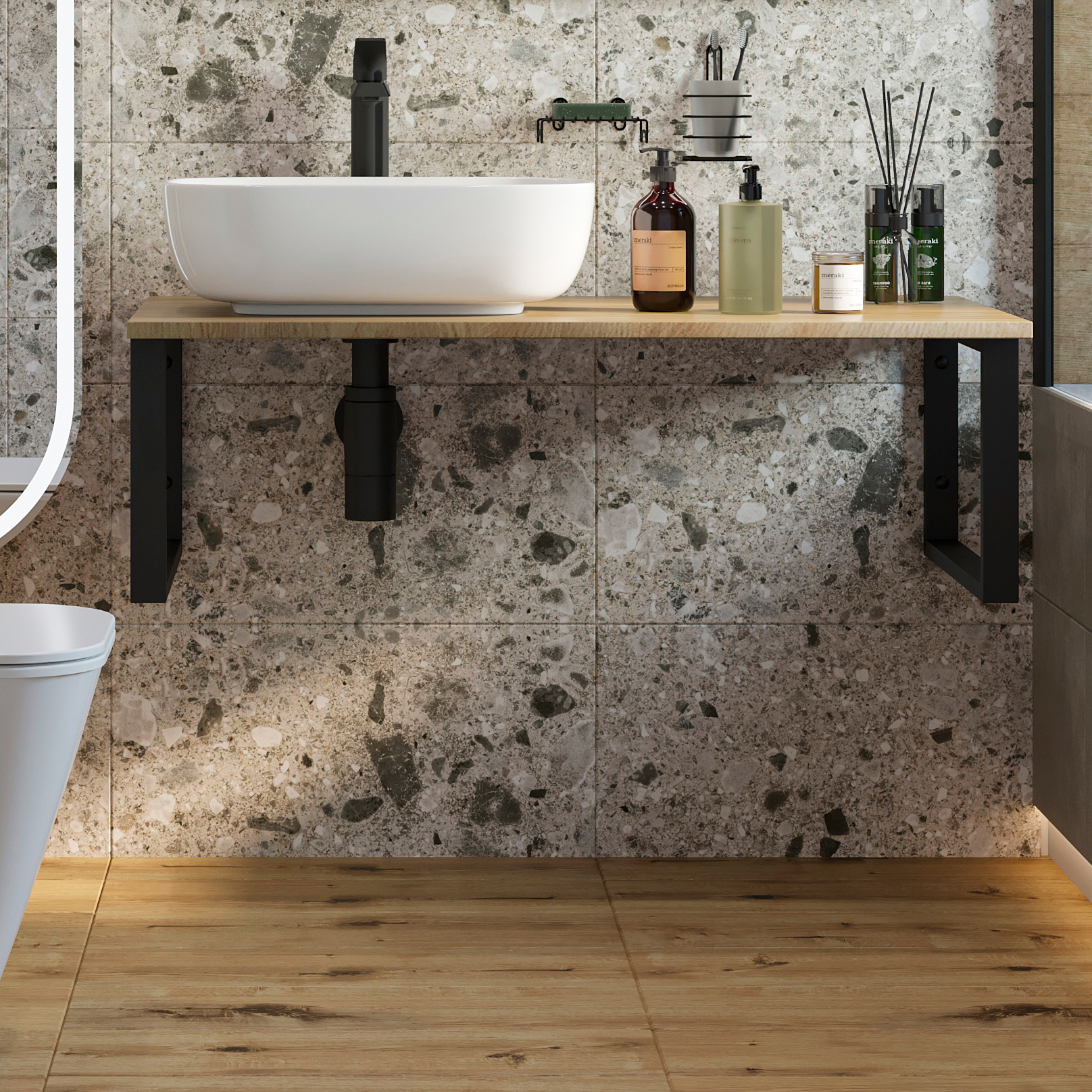 Столешница с раковиной DIWO Элиста 100 светлое дерево, с раковиной Moduo 50 Square 555405 - 0