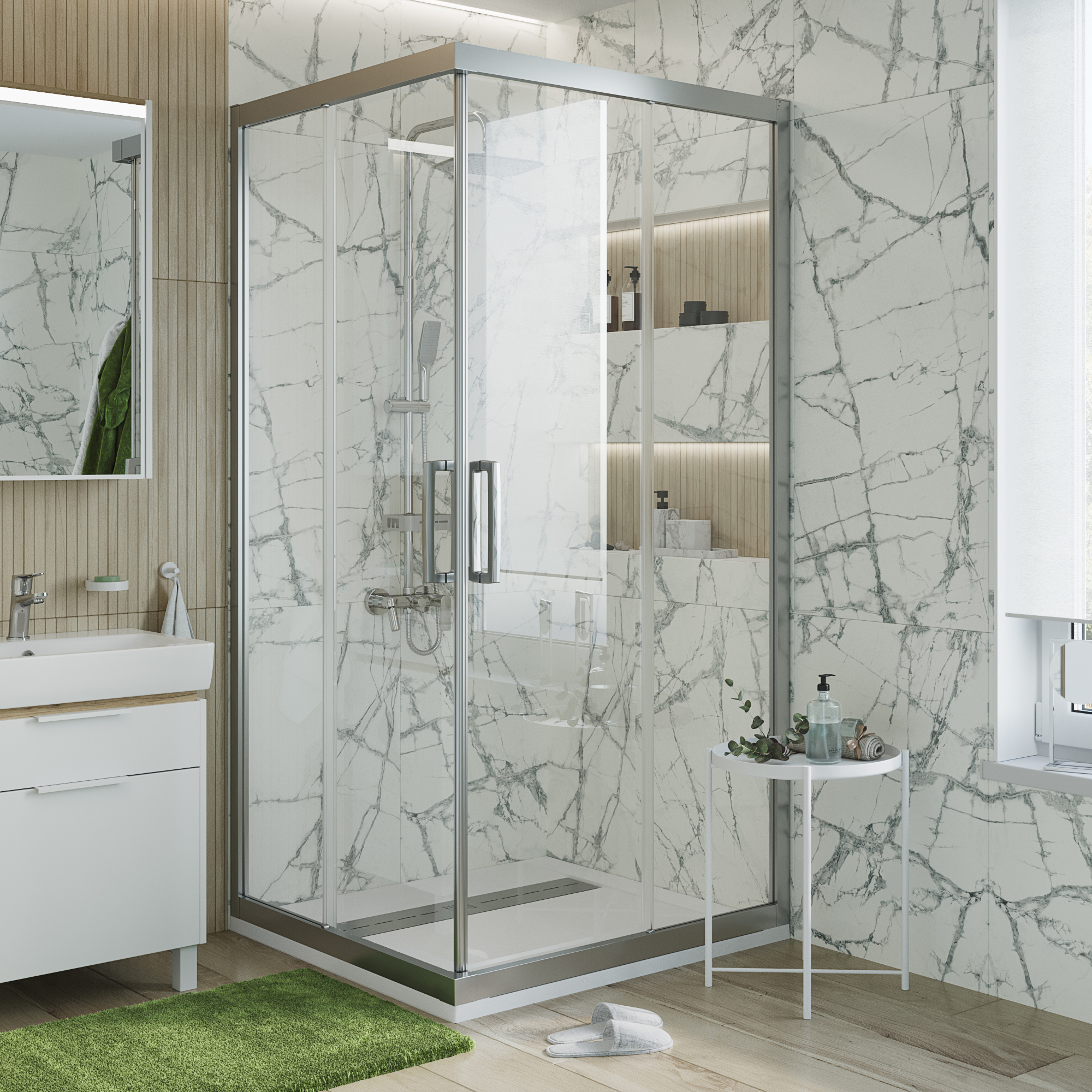 Душевой уголок STWORKI Дублин 90x90 см профиль хром матовый, прозрачное стекло, квадратный 3GW016TTKK000 - 5