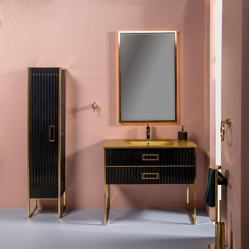 Тумба под раковину моноблок Boheme Armadi Art Monaco 100 черный глянец - золото 866-100-BG - 2